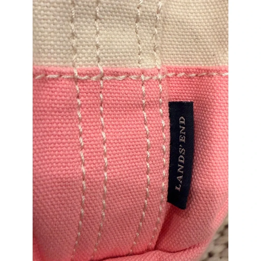 Lands' End‎ Canvas Boat Tote Pink Natural Monogram MHC Medium Open Top